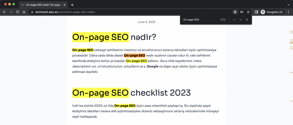 on page seo nedir, on page seo nədir